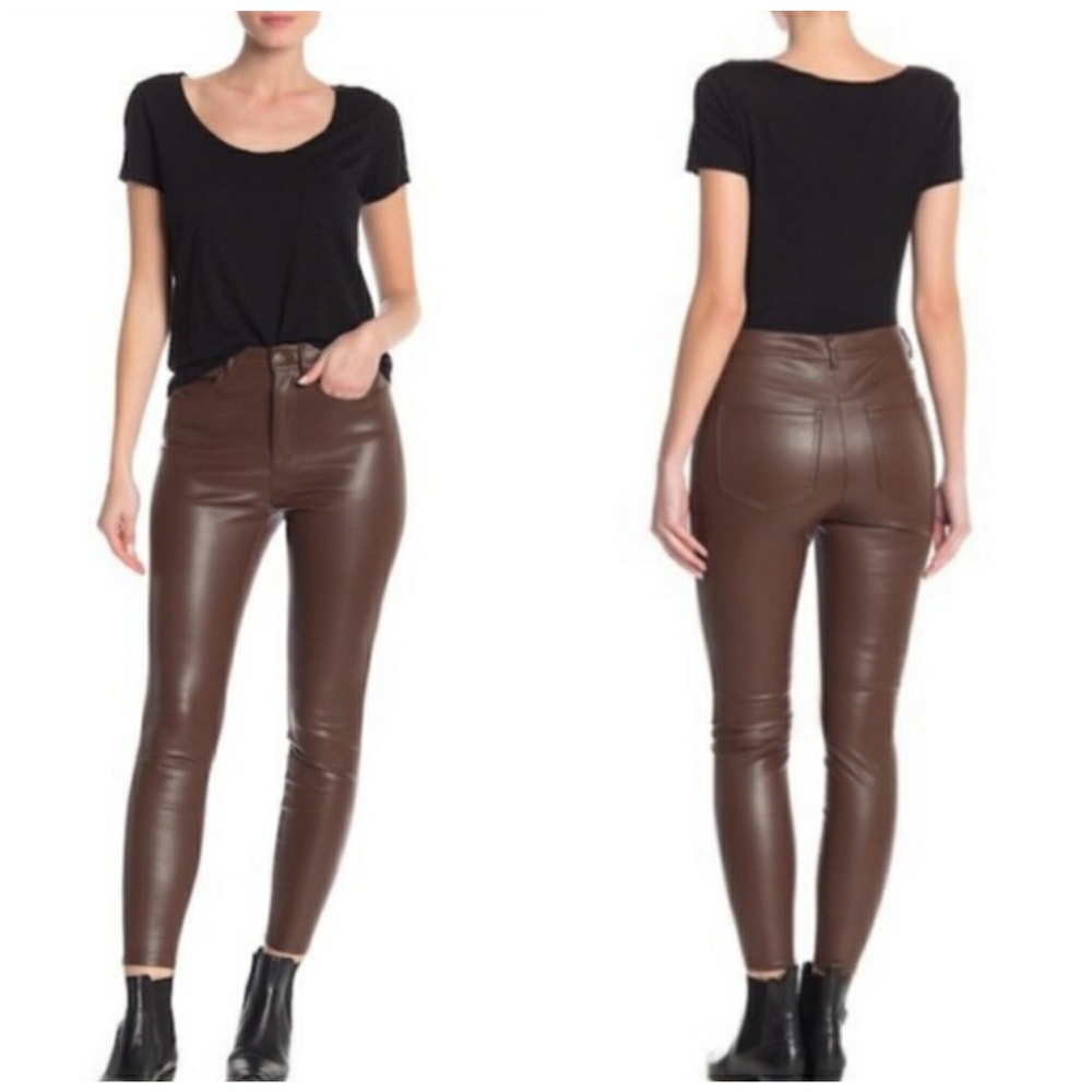 Free People Brown vegan leather high waist pants